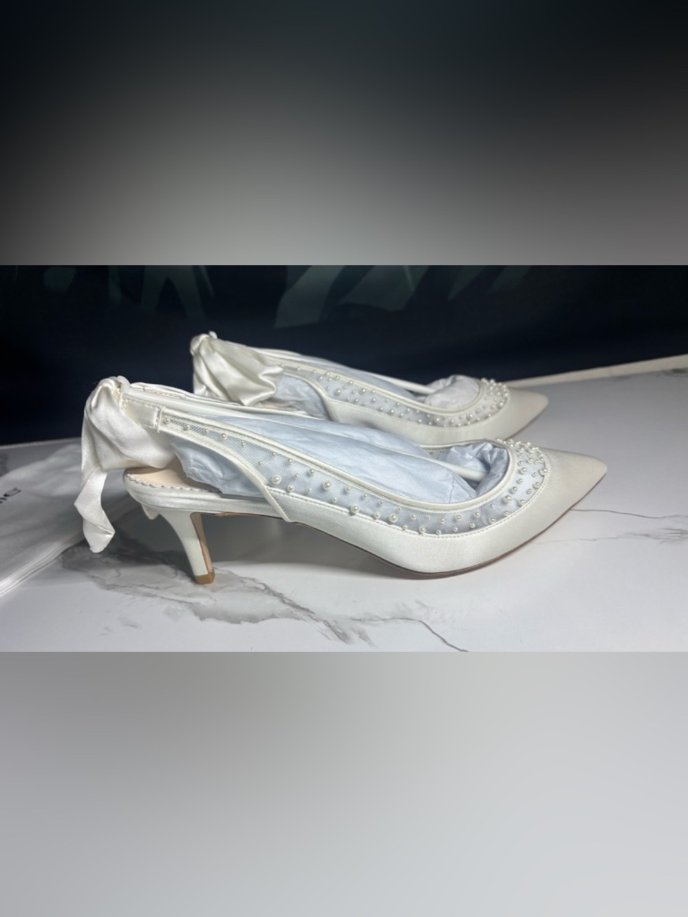 White Pointed Pearl-Trim Slingback Heels PLEASE READ DESCRIPTION!!! - Picture 4 of 6